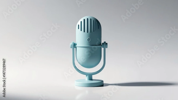 Obraz Light blue retro microphone on white