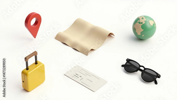 Fototapeta Stylized journey preparations tools and symbols on white