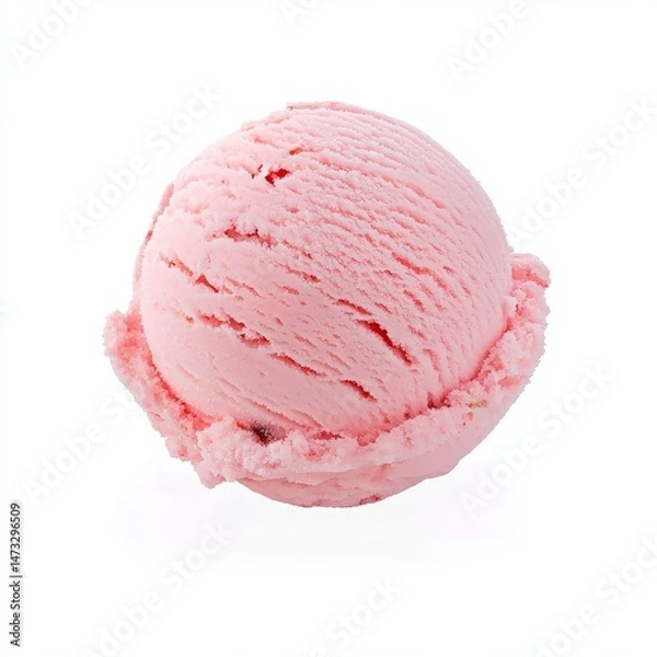 Fototapeta A single scoop of pink ice cream, centered and isolated on a white background. High-resolution photograph, high quality, high contrast. 