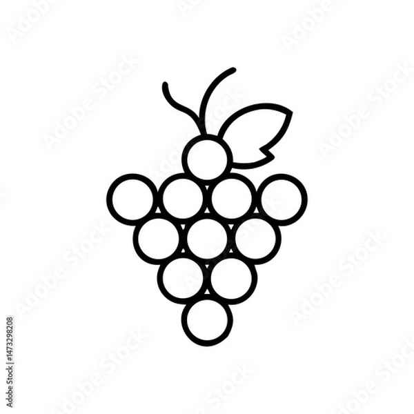 Obraz Grape cluster icon, line drawing, sweet and hydrating fruit snack for office