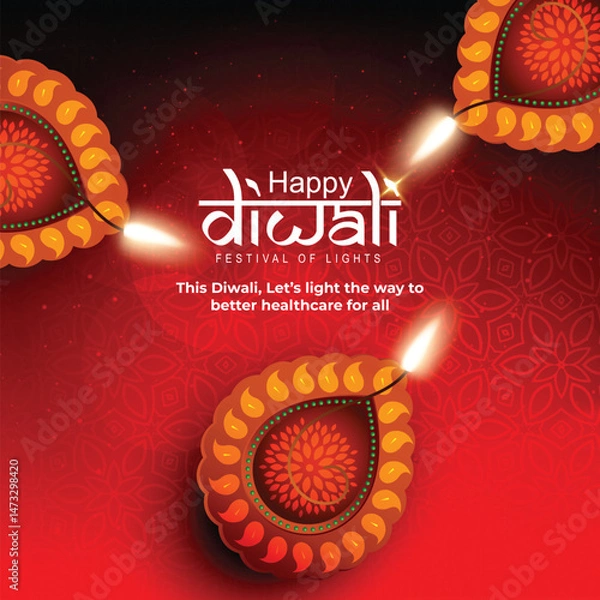Fototapeta Vector illustration of Happy Diwali social media feed template written Hindi text means happy Diwali

