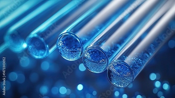 Obraz Test tubes with blue liquid representing water samples.