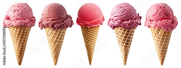 Fototapeta PNG Colorful ice cream cones displayed, element set on transparent background