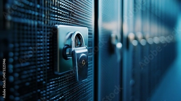 Fototapeta Secured Data: Padlock on Server Rack Emphasizing Network Security