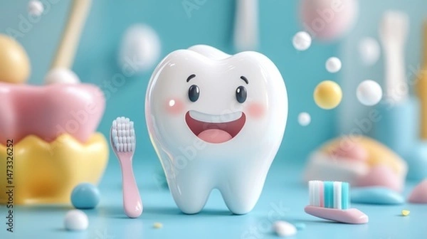 Obraz Smiling tooth with toothbrush