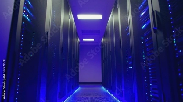 Obraz Server room illuminated with blue lights