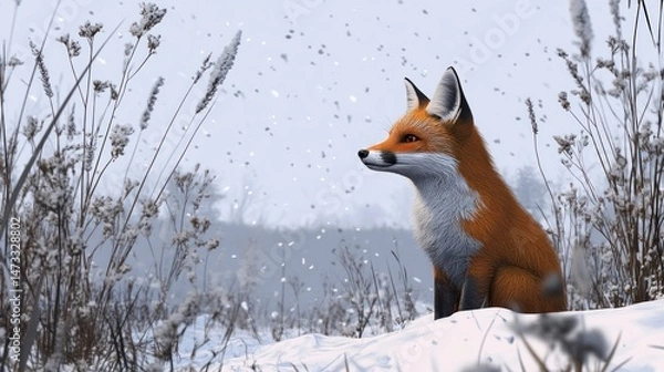 Obraz Winter Fox in Snowy Landscape
