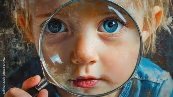 Obraz Child looking through magnifying glass