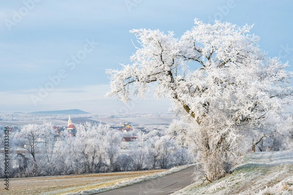 Fototapeta village of ritzing in snow weather