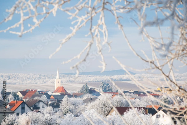 Fototapeta village of ritzing in snow weather