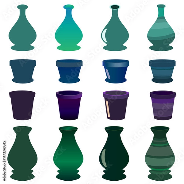 Fototapeta Set of icons of various pots