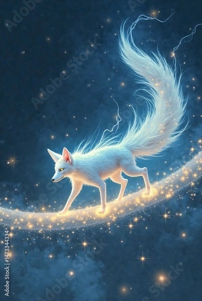 Obraz Magical White Fox on Starry Path.