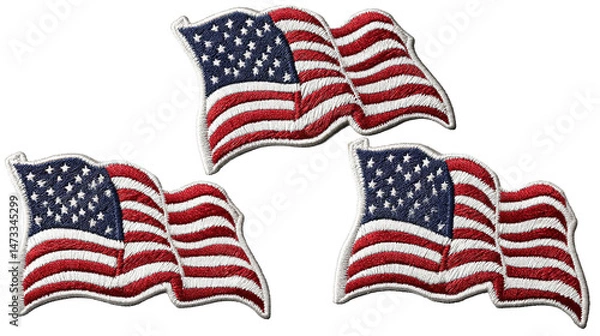 Obraz Embroidered USA flying flag patch, collection set of 3, cutout isolated white background