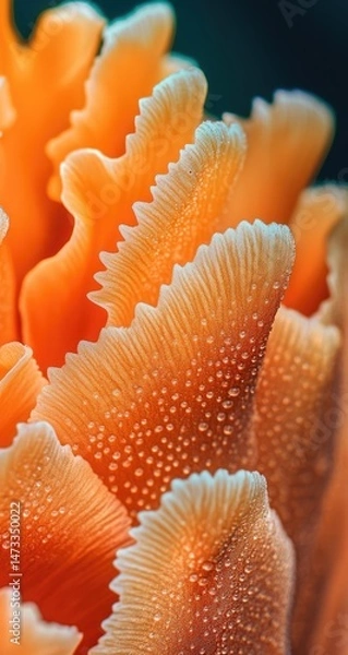 Fototapeta Close-up of coral-like organism's delicate, ruffled, orange structures
