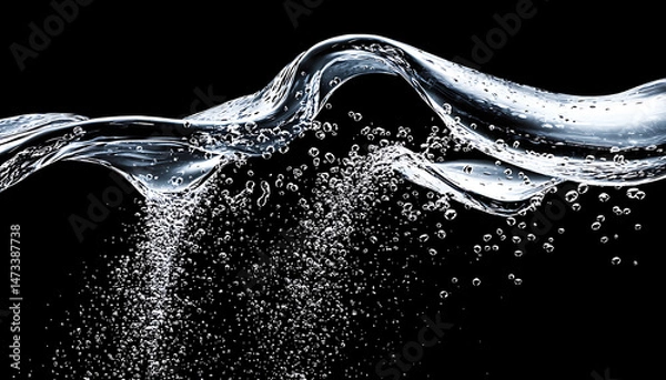 Fototapeta Clear water waves. Water wave isolated on black background.