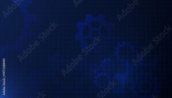 Obraz Blue futuristic technology background with glowing gears