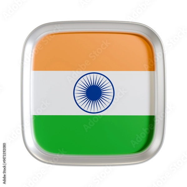Fototapeta India flag 3d square icon.