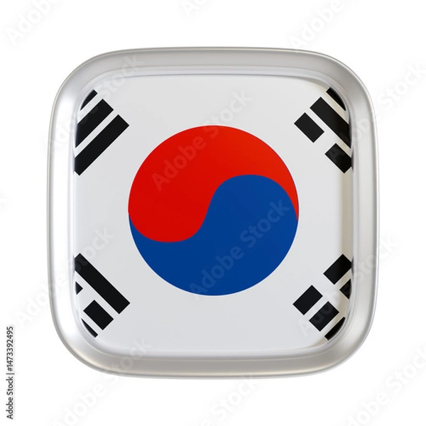Fototapeta South korea flag 3d square icon.