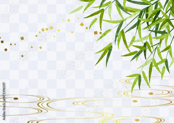 Fototapeta 笹の葉、背景、和風、市松模様、かわいい、イラスト、横