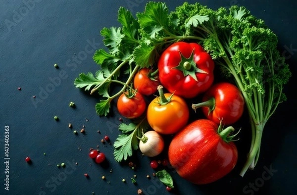 Obraz colorful vegetables on a blue background, proper nutrition, diet, top view