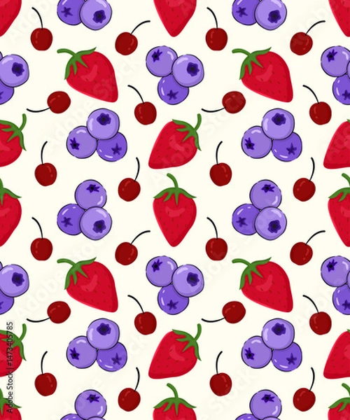 Obraz Verry berry fresh fruits seamless pattern vector illustration design.