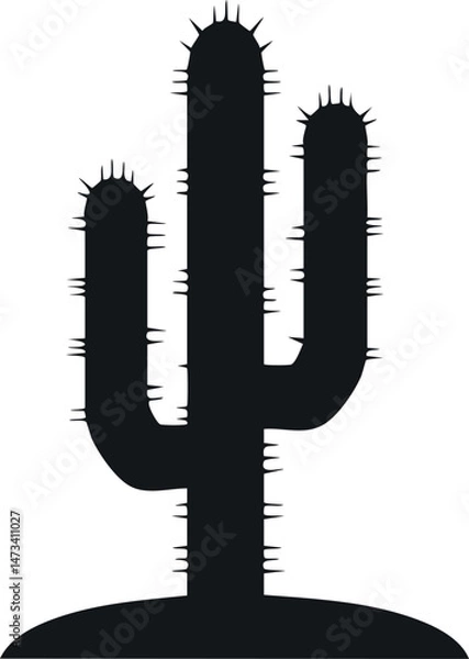 Fototapeta Vector Full Black Silhouette of a Cactus Desert Plant with Minimalist Design – Stark Southwestern Succulent Illustration for Arid Landscape and Graphic Art