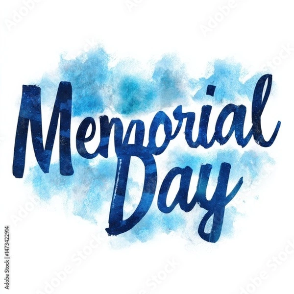 Obraz Memorial Day: A vibrant watercolor artwork honoring the solemnity of Memorial Day, blending heartfelt script with artistic blue hues for a commemorative tribute.