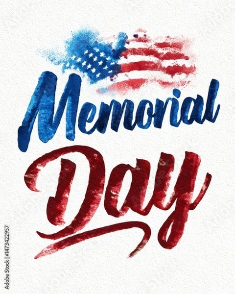 Obraz Patriotic Remembrance: A vibrant illustration of the American flag, elegantly intertwining with "Memorial Day" in a visually striking tribute.