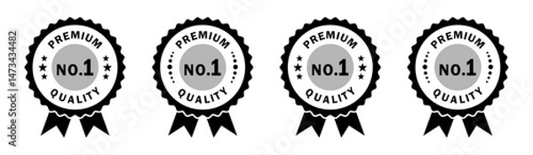Fototapeta Set of 4 vintage style Premium No.1 Quality badges in black. Ideal for product labels, branding, packaging, and quality assurance designs. No 1, quality, premium, icons.