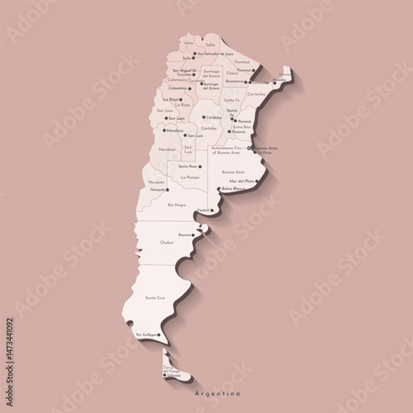 Fototapeta Vector isolated illustration. Simplified administrative map of Argentina. White background and outline. Names of Argentinean cities and provinces