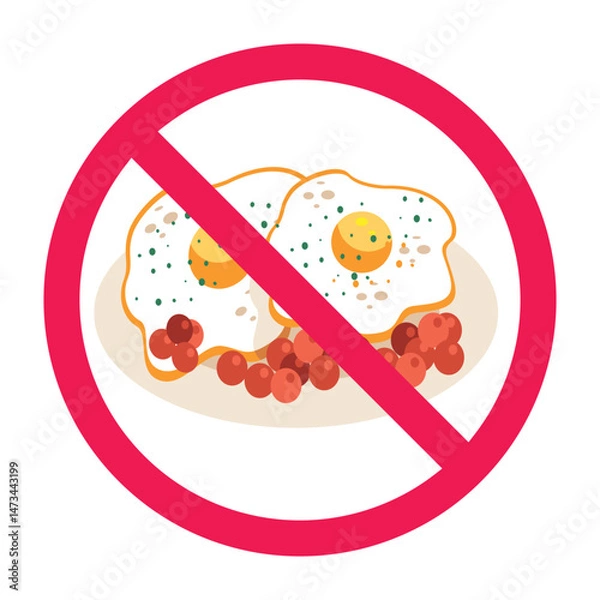 Obraz Forbidden sign with sunny side up egg icon, no egg allowed sign, eggs prohibition symbol, do not eat eggs symbol