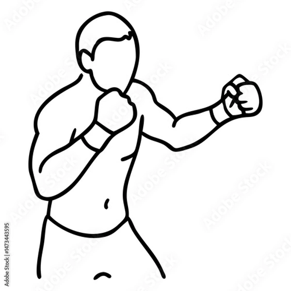 Obraz Minimal Line Drawing of a Boxer in a Fighting Stance with Gloves