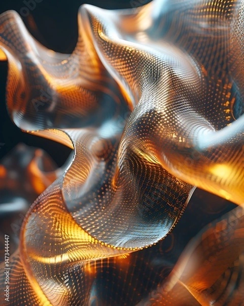 Fototapeta Abstract Flowing Fabric with Orange and Blue Hues and Metallic Accents