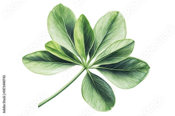 Fototapeta Close up view of a green leaf with multiple lobes on transparent background png