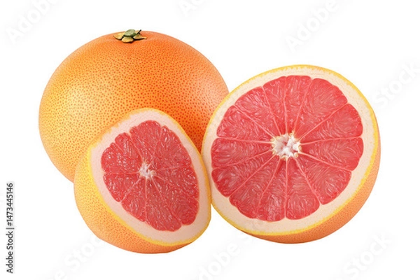 Fototapeta Close up view of a whole and sliced grapefruit on transparent background png