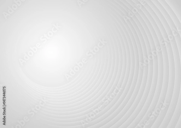 Obraz Grey white smooth circles abstract tech geometric background. Vector elegant wavy design