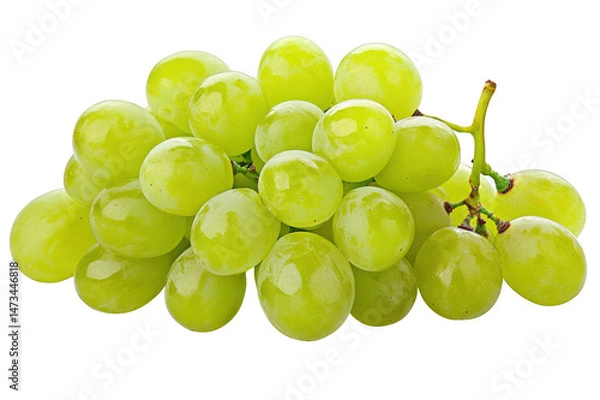 Fototapeta Close view of a bunch of green grapes with stems on transparent background png