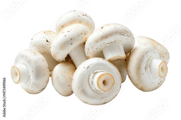 Fototapeta A pile of fresh white button mushrooms on a completely solid background on transparent background png