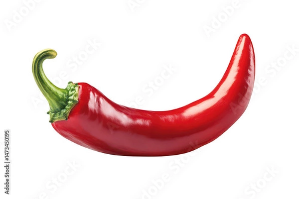 Fototapeta Isolated view of a vibrant red chili pepper with a curved shape on display on transparent background png