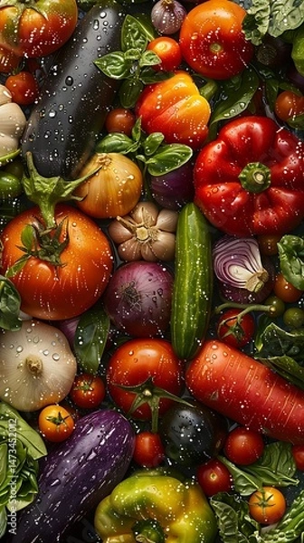 Fototapeta Fresh Assorted Vegetables in a Colorful Seamless Background