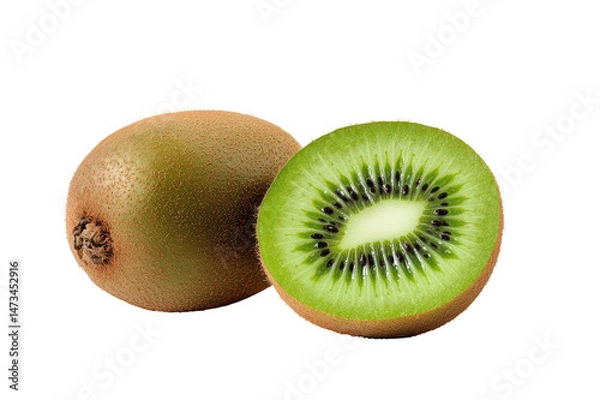 Fototapeta Close up view of sliced kiwi fruit with seeds on a completely dark setting on transparent background png
