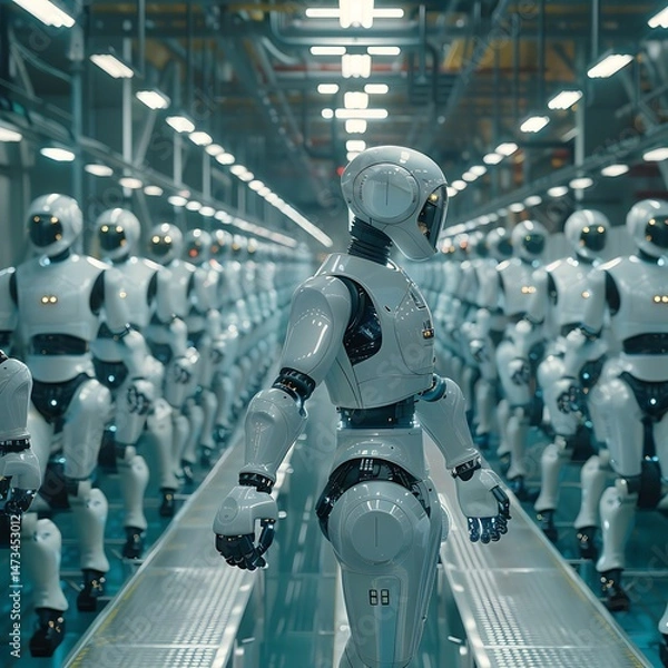 Obraz Advanced Robotics in a Large Modern Factory Assembly Line