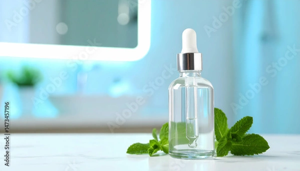 Fototapeta Refreshing Mint Essential Oil in a Glass Dropper Bottle