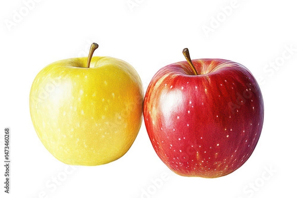 Fototapeta Close up of a yellow and red apple side by side on a dark color background on transparent background png