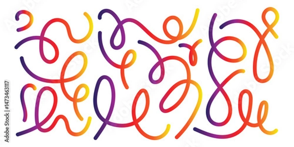 Obraz Abstract Gradient Lines Set. Wavy Color Shape Vector Graphic Design. Dynamic Geometric Pattern. Background with Color Waves. Illustration of Squiggle Rainbow Ribbons in eps 10.