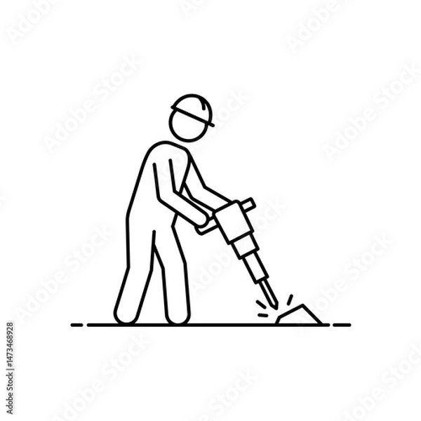 Fototapeta Construction worker using jackhammer on a work site  