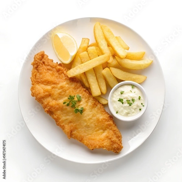 Obraz Fish and Chips on White Background