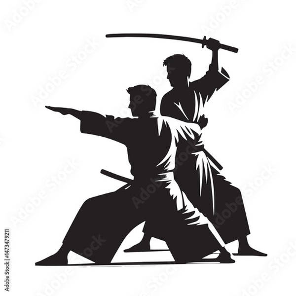 Obraz Aikido Silhouette line art vector illustration on white background
