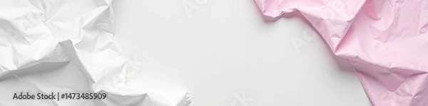 Fototapeta Top view of crumpled paper with soft shadows on white background for product branding mockup, marketing, product