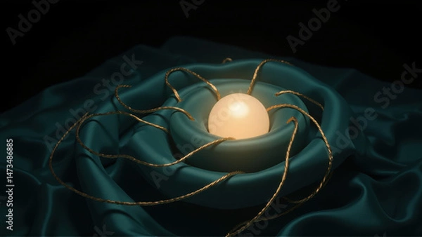 Fototapeta Luminous pearl within flowing fabric digital art abstract elegant viewpoint